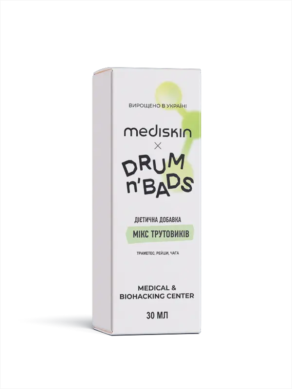 Дієтична добавка мікс грибів (рейши, чага, траметес) · Mediskin x Drum’n’Bads