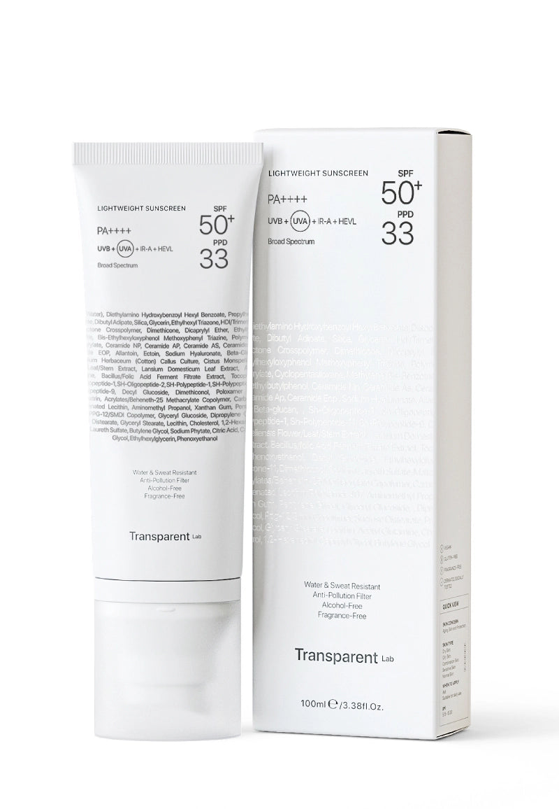 Легкий сонцезахисний крем для обличчя SPF 50+ Lightweight Sunscreen (100 мл) · Transparent Lab