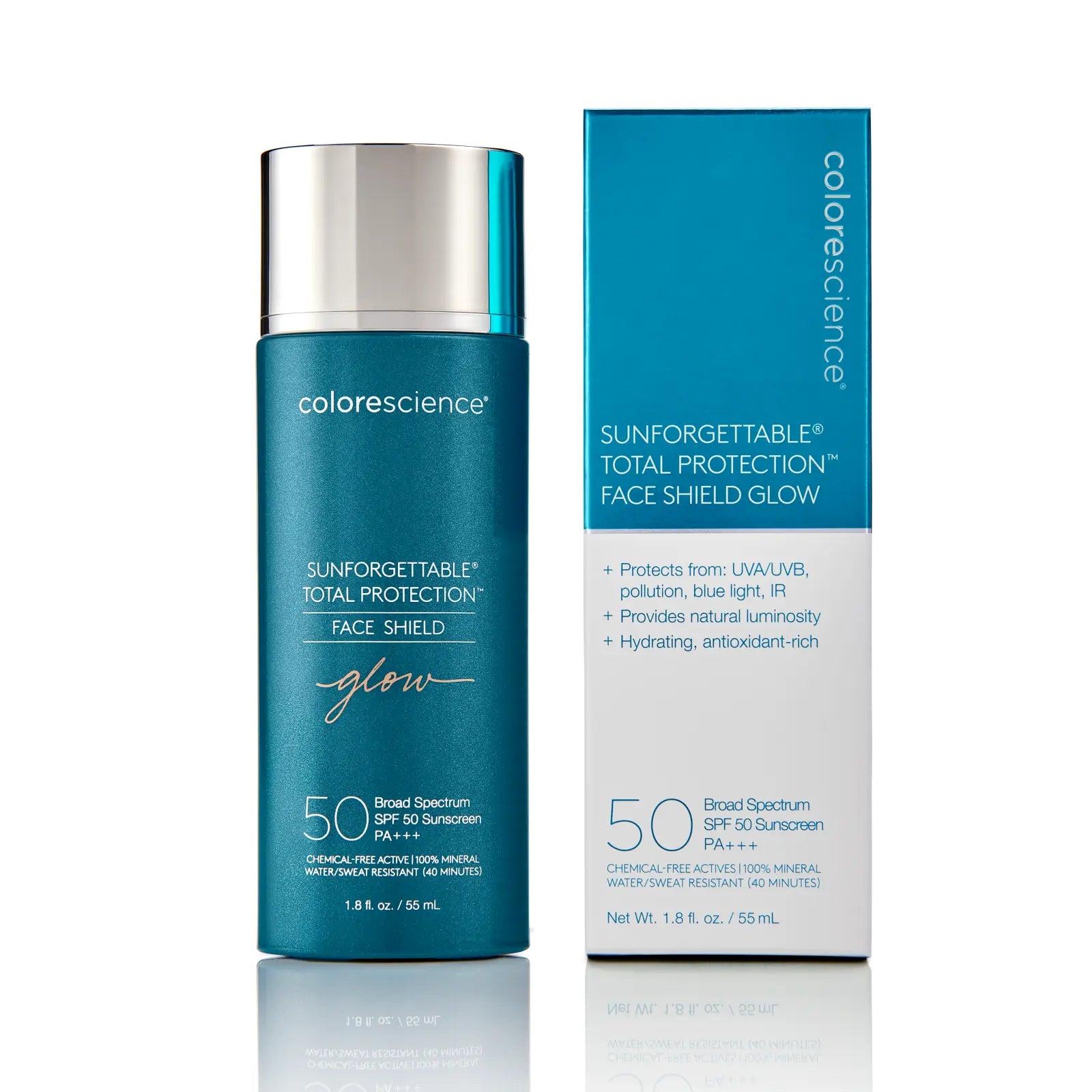 Сонцезахисний крем для обличчя SPF 50 з ефектом сяйва Sunforgettable Total Protection Face Shield Glow · Colorescience